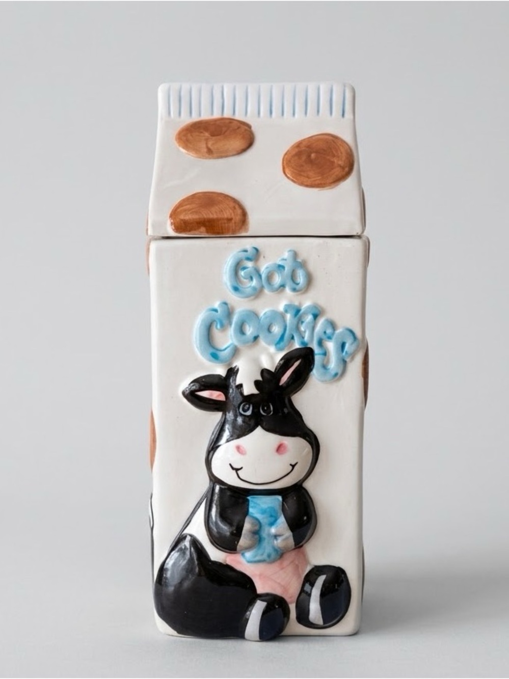 Hermitage Pottery Ceramic Milk Carton Cow Cookie Jar Got Cookies Vintage Y2K